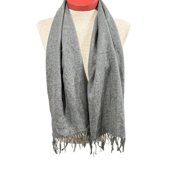 Gray Cashmere Scarf Made in England 11 1/2 x 48" + Fringe Vintage Mens Muffler - Picture 4 of 4